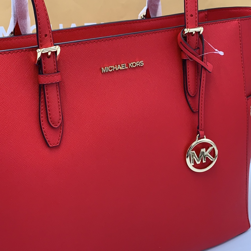 MICHAEL KORS 
Gilly Large Saffiano Leather Tote Bag BRIGHT RED COLOR - Picture 8 of 16